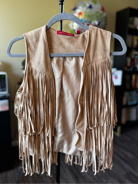 Saks Fifth Avenue Jackets & Blazers - Saks Fifth Avenue Beige Suede Fringe Vest